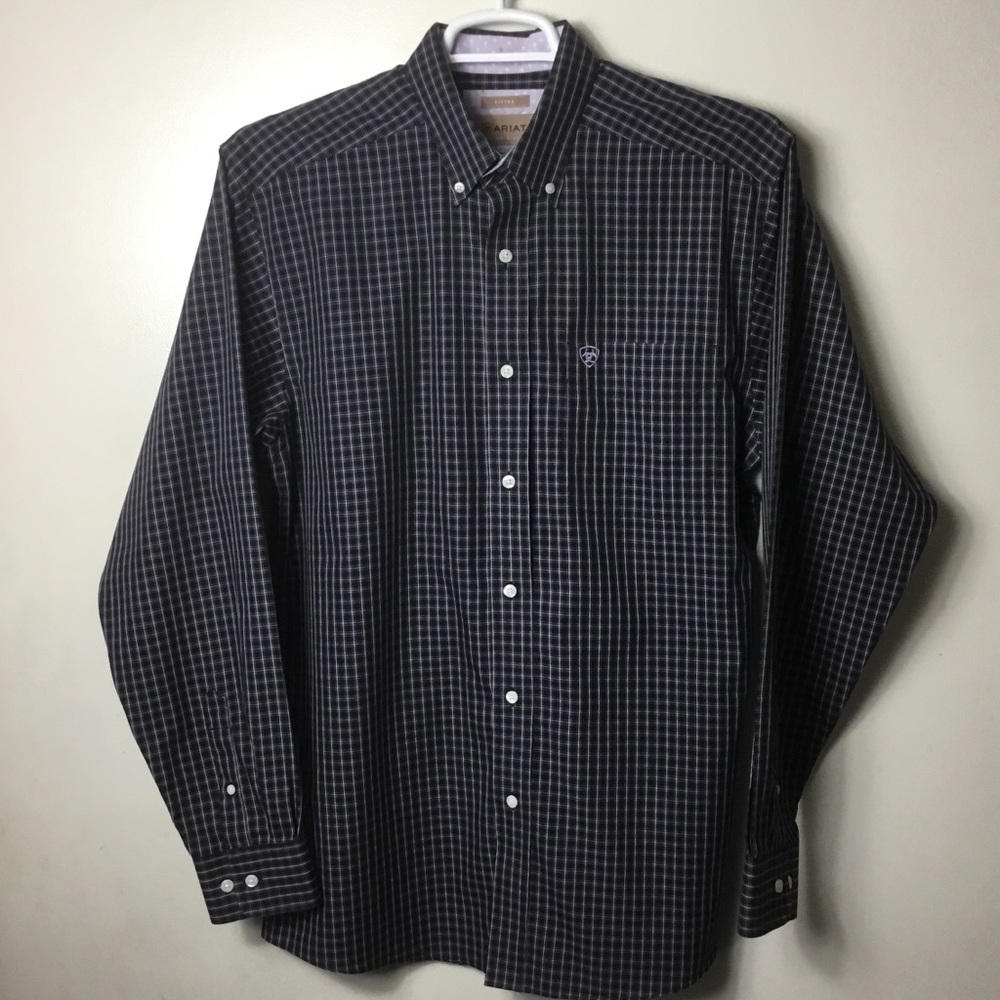 Ariat Men's Black and Purple Check Button-Down Shirt.Large